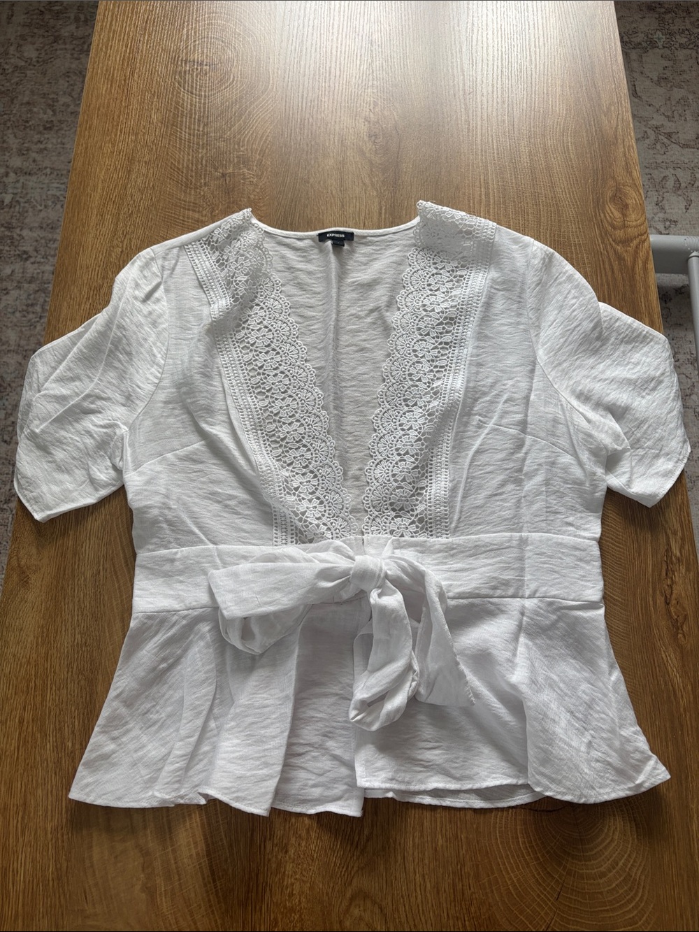 Express White Lace-Trim Tie-Front Women's Top